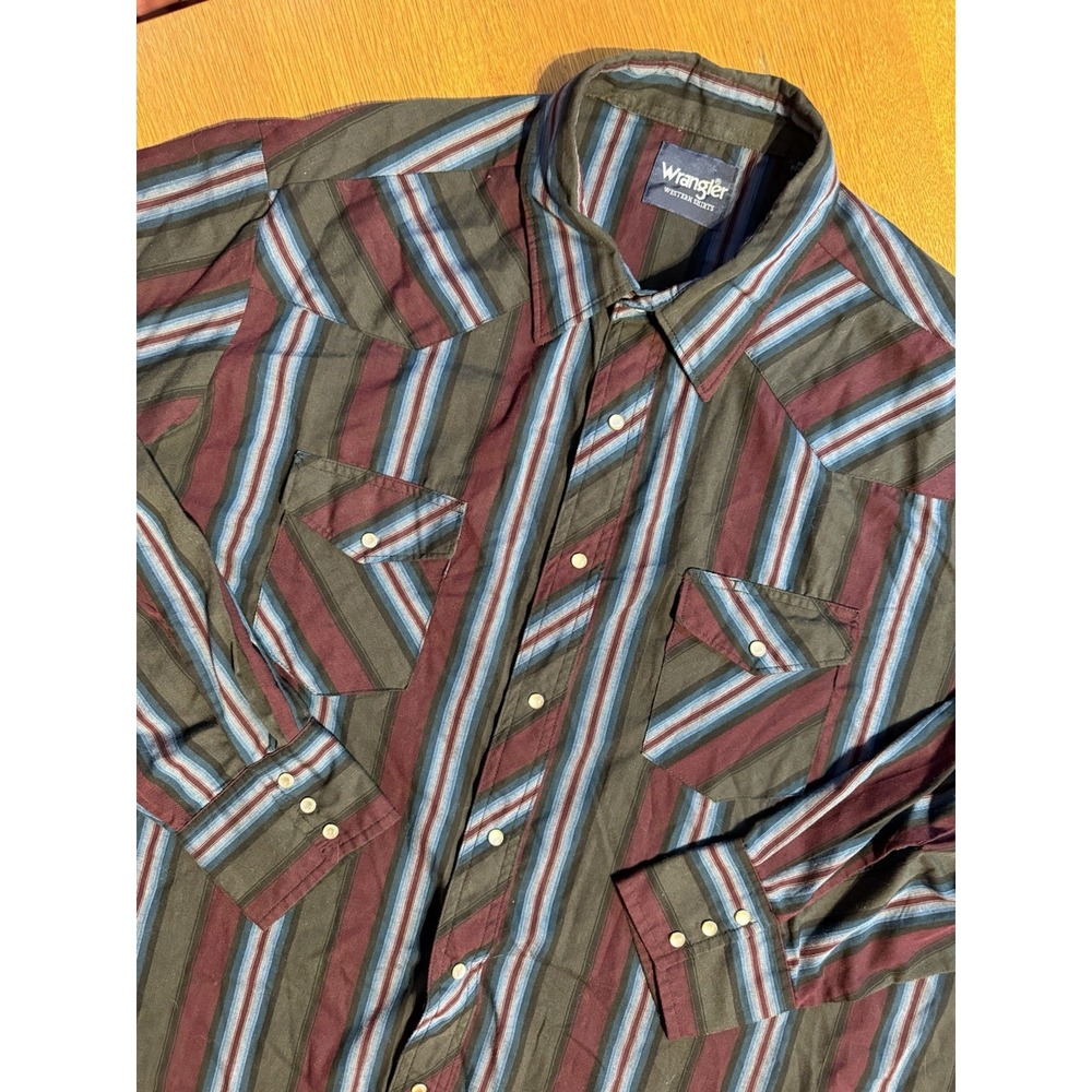 Wrangler Western Snap Shirt Mens 3XB Striped Ranch Rodeo Long Sleeve